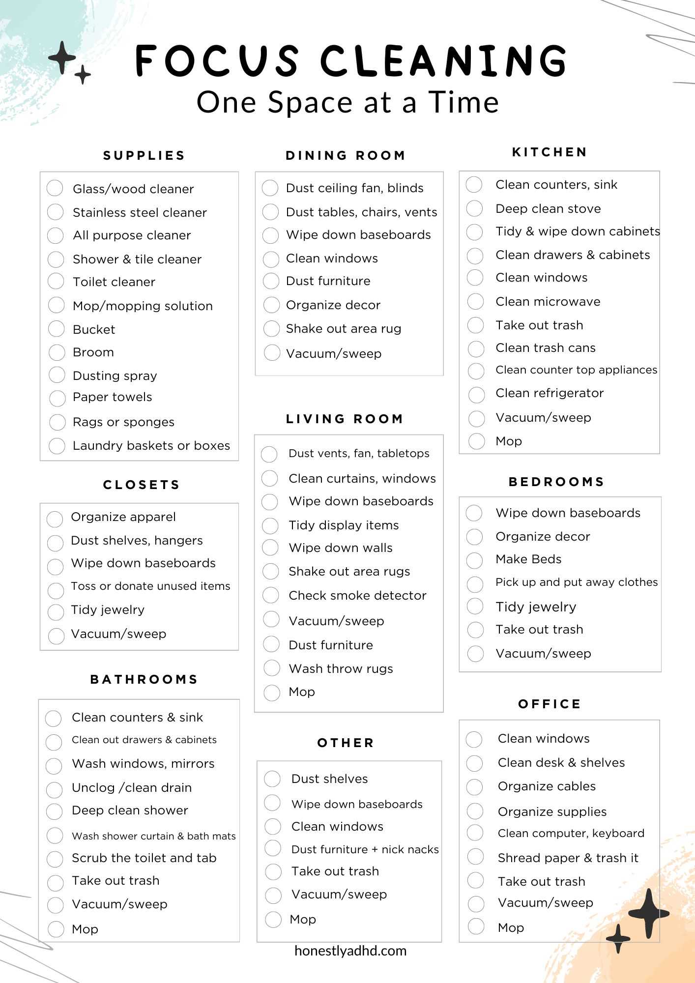 housekeeping calendar template