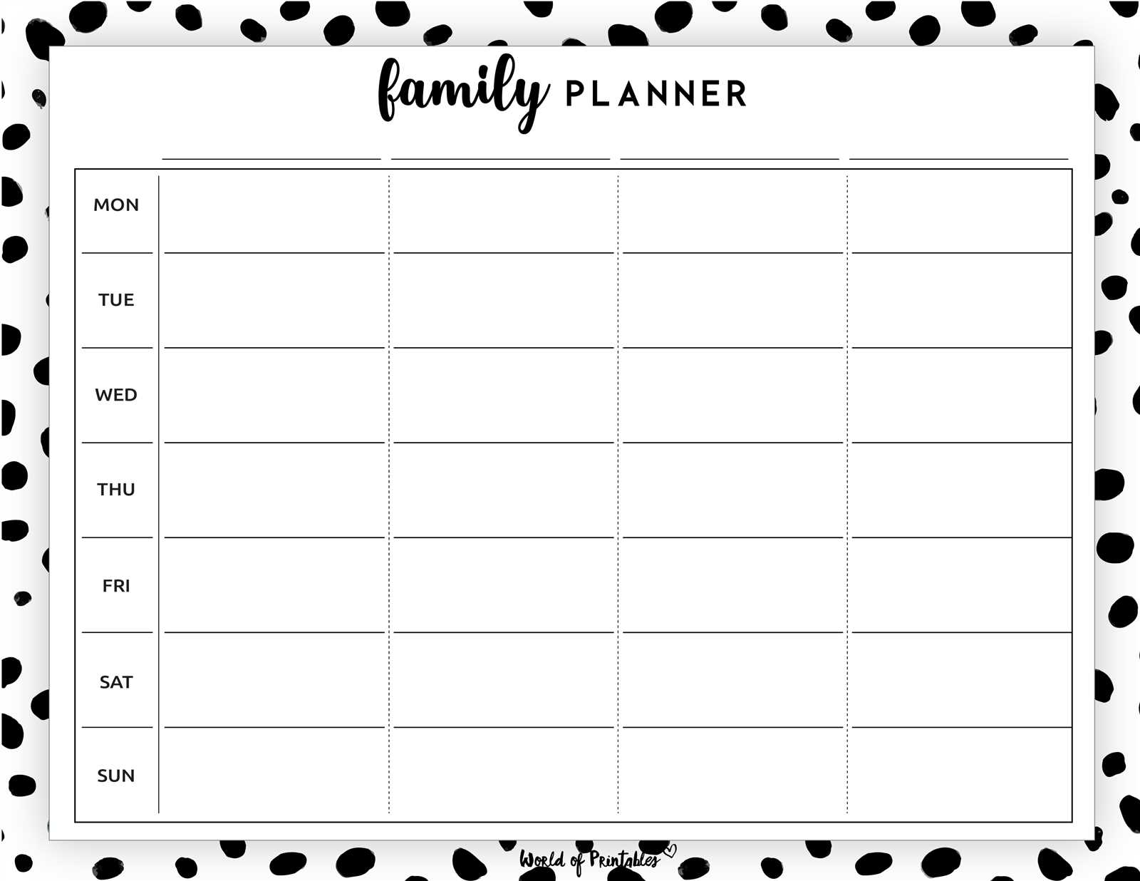 family planner calendar template