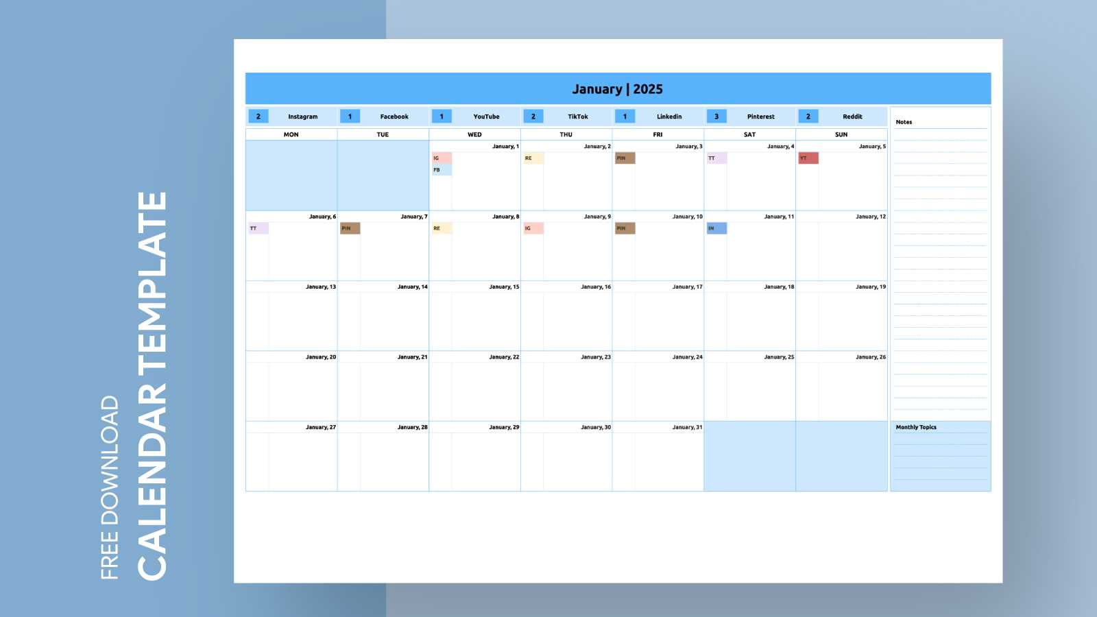 free content calendar template 2025