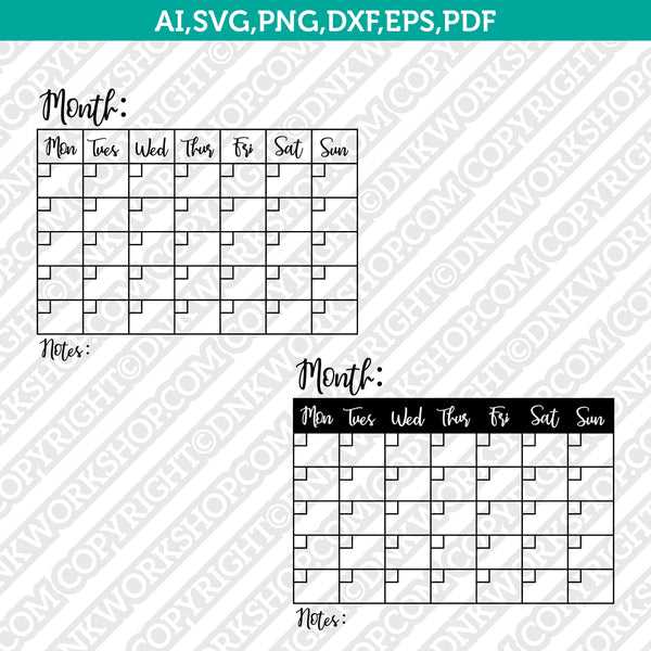 free svg calendar template