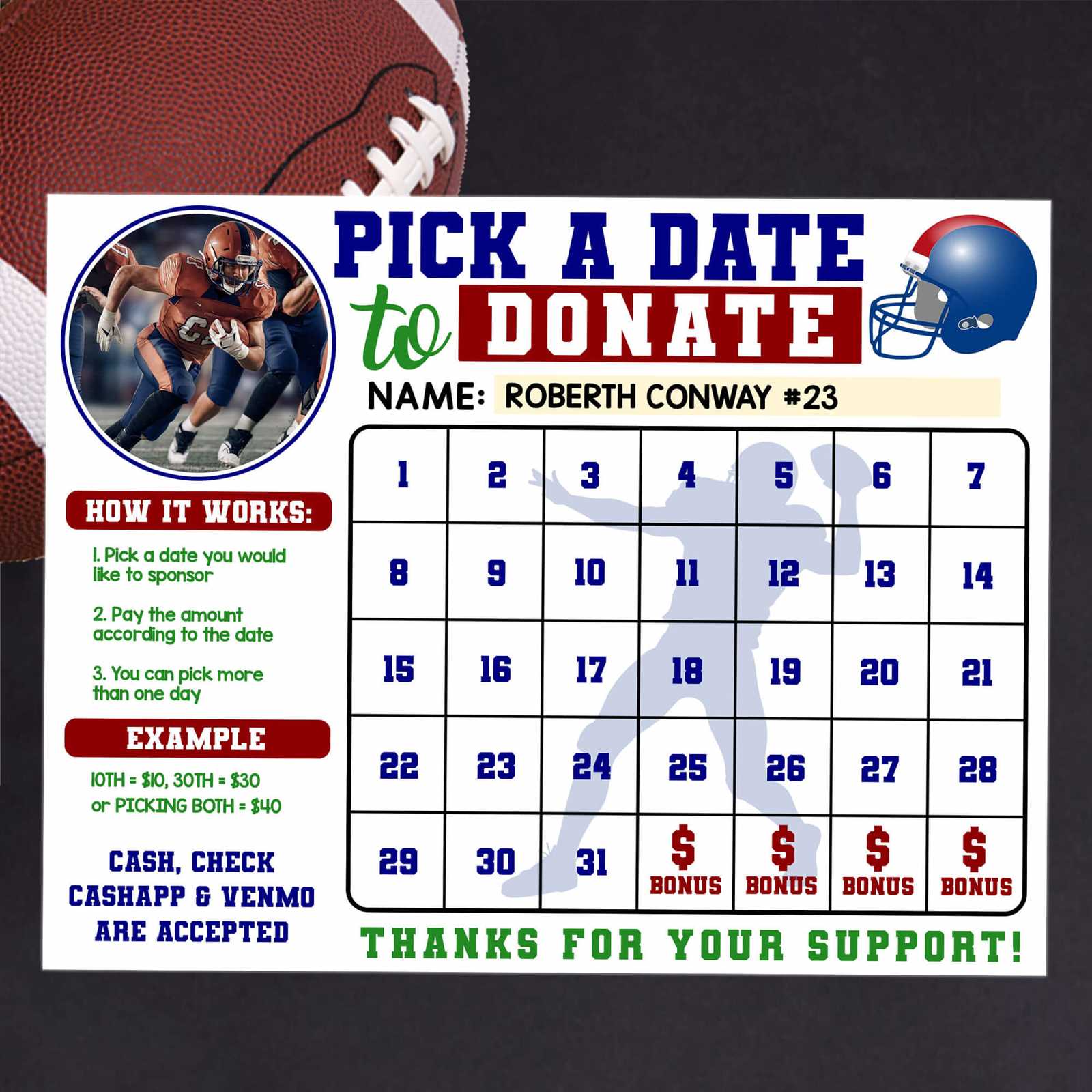 calendar fundraiser template baseball