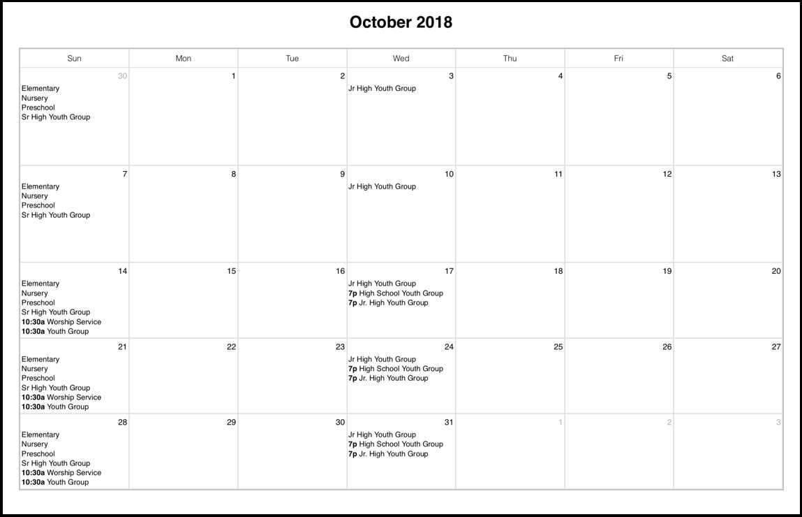 printable event calendar template