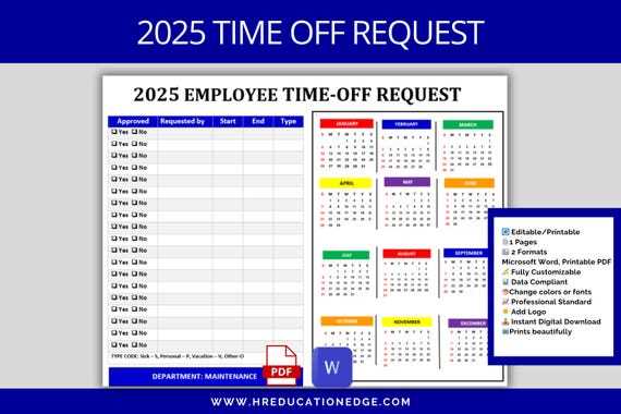 employee calendar template 2025