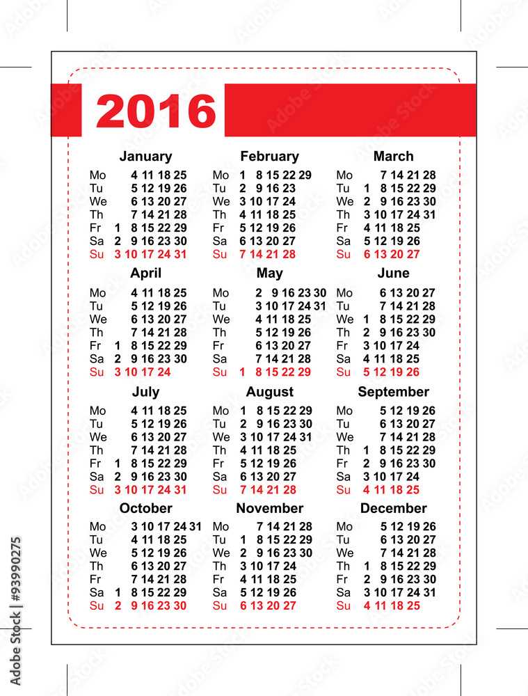 pocket calendar template