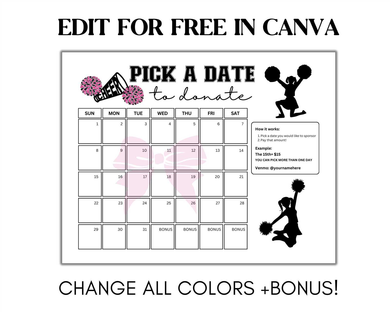 cheer calendar template