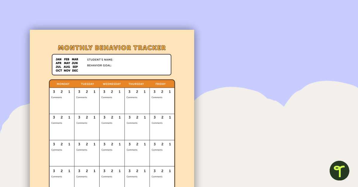 monthly behavior calendar template