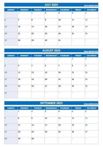 calendar template july august 2025