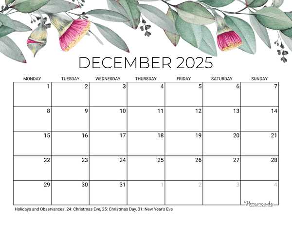 calendar template december 2025 editable