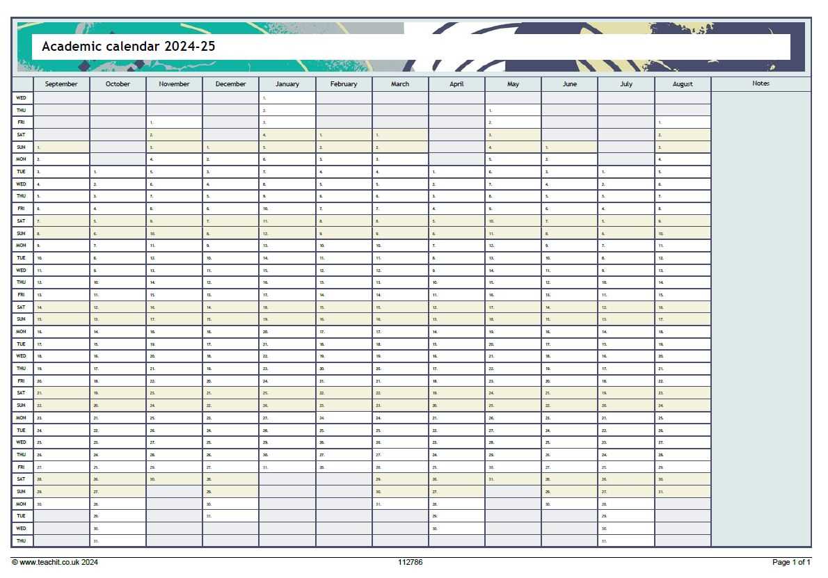 yearly academic calendar template