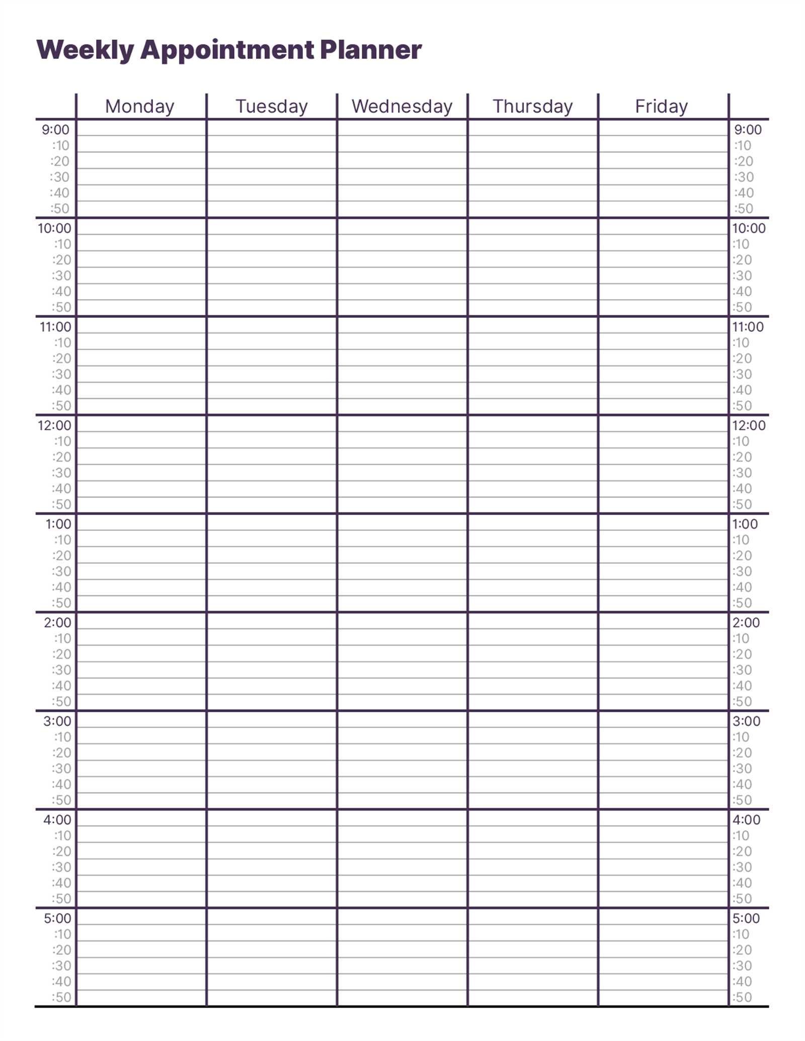 weekly business calendar template