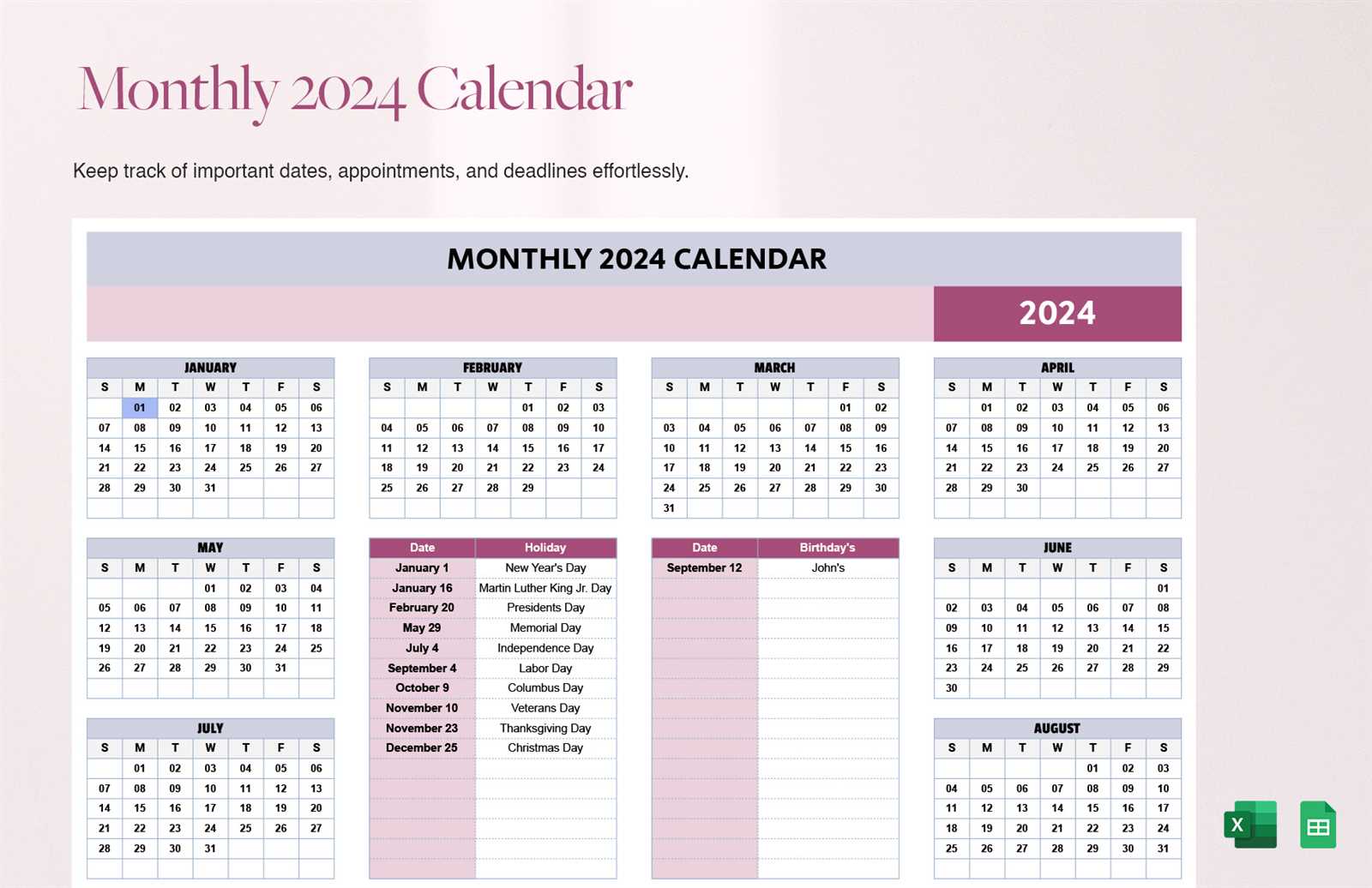 free calendar template download