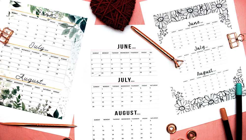 june july august calendar template