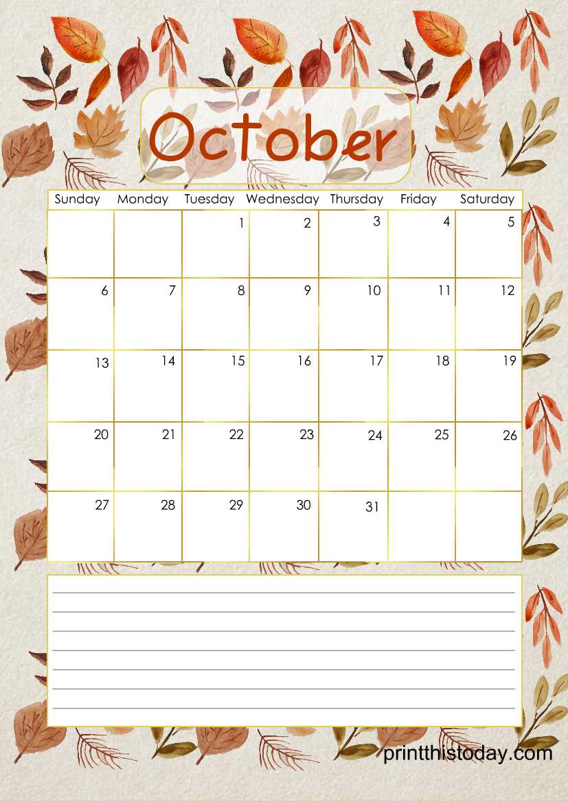 october free calendar template