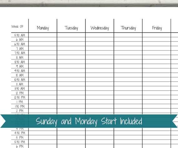 weekly calendar by hour template