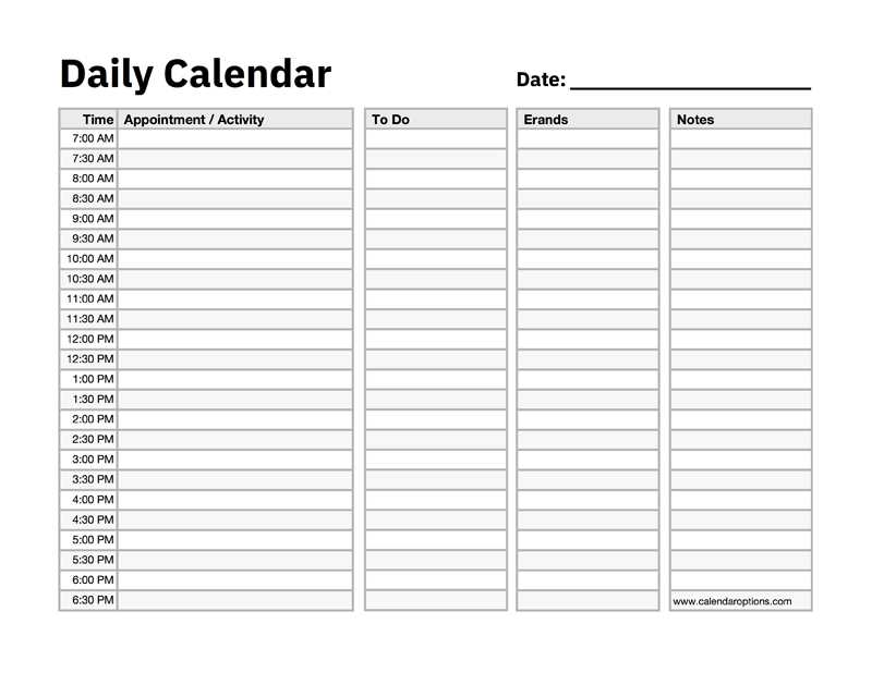 calendar template time and date