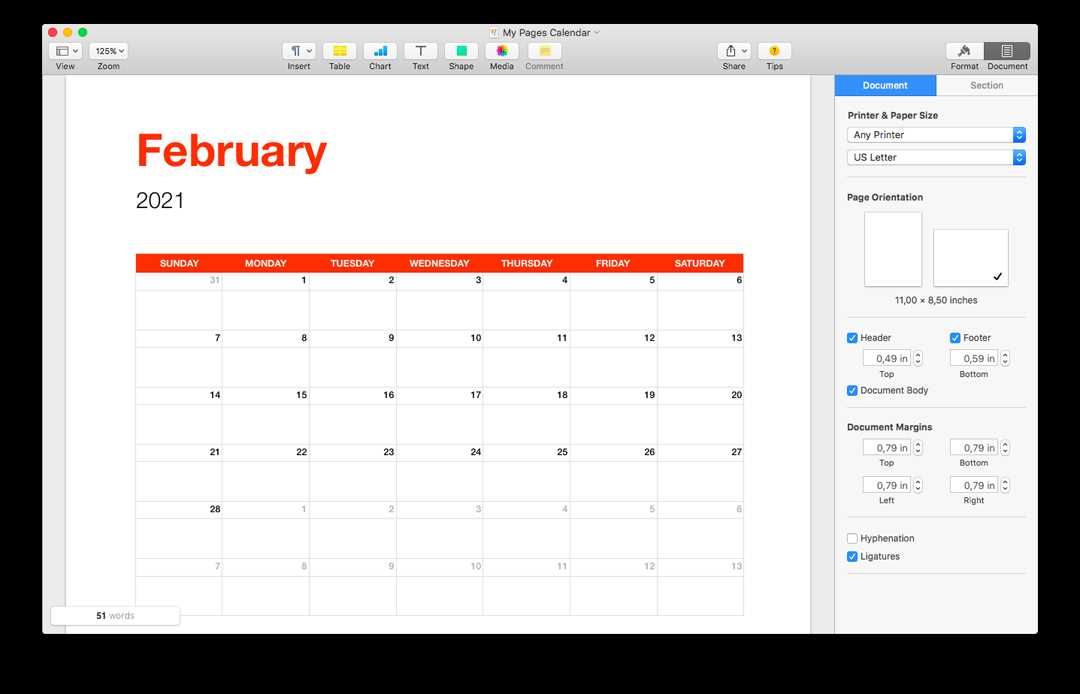 calendar template for mac pages free