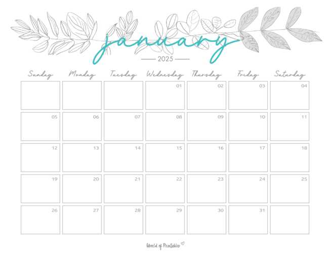 january 2025 calendar free template