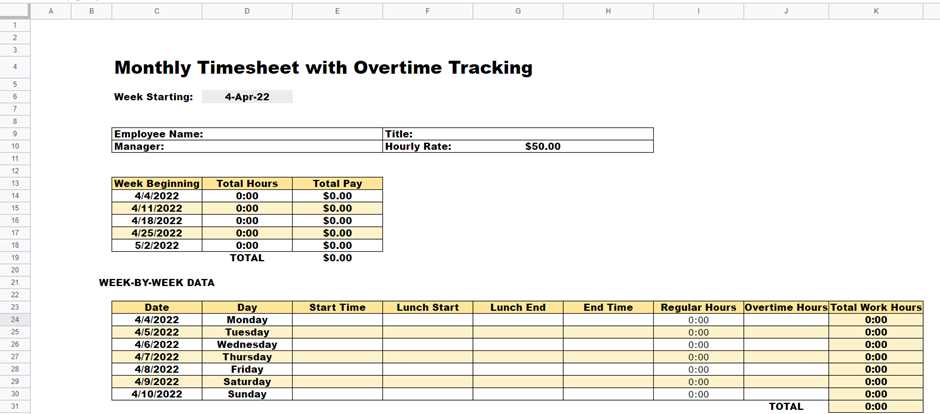 overtime calendar template