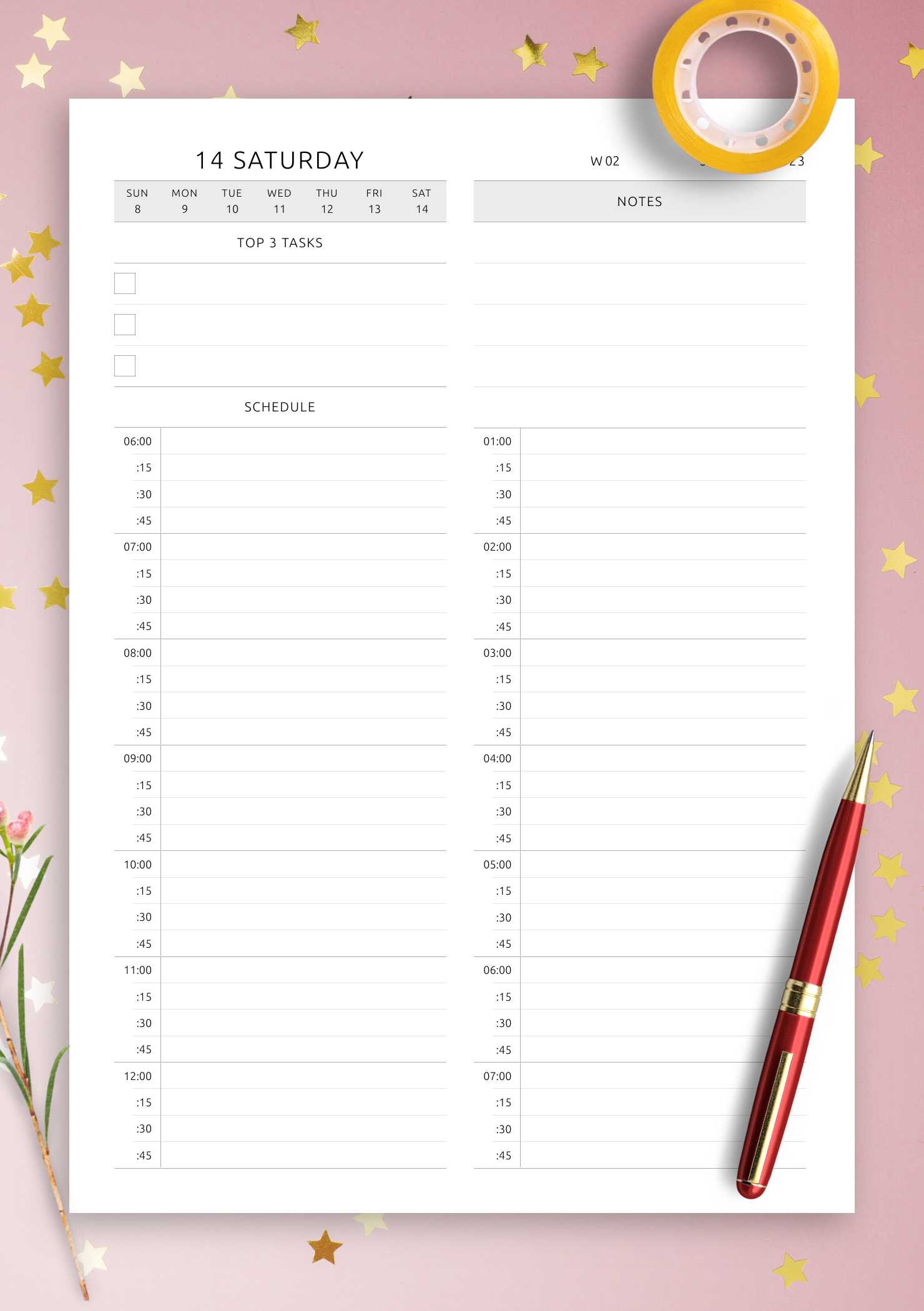 15 minute calendar template