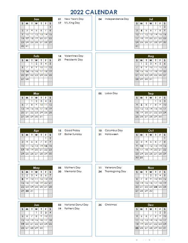 year at a glance calendar template free