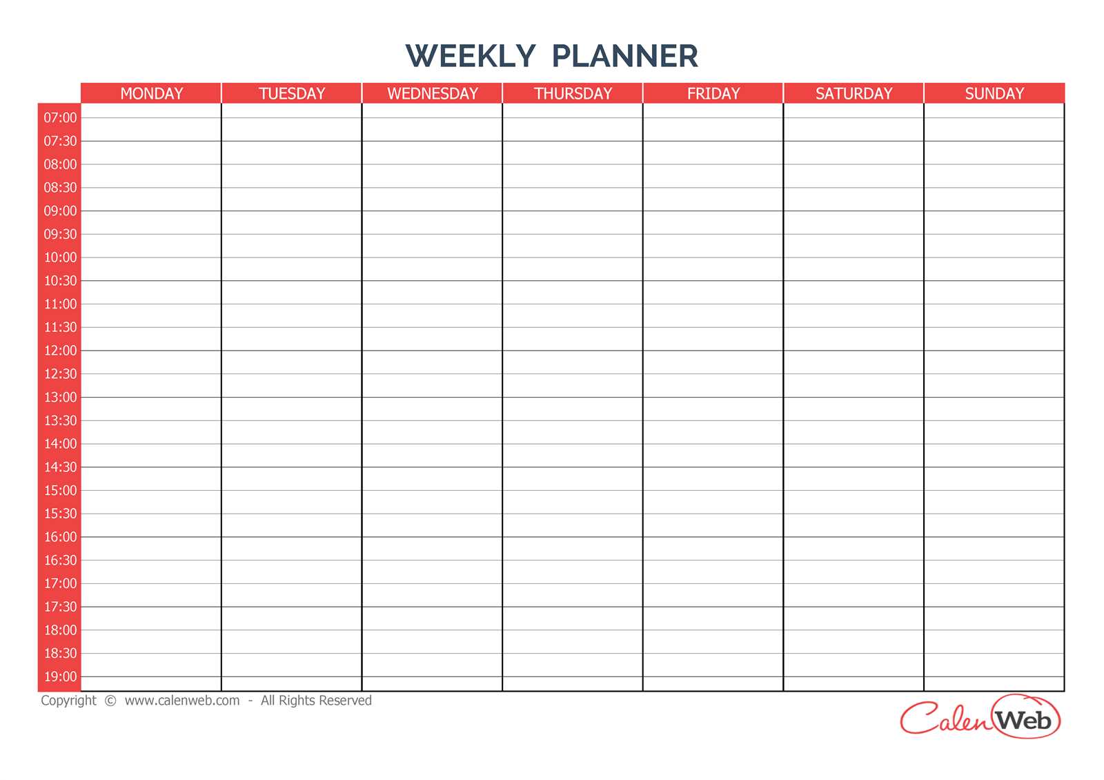 7 day printable weekly calendar template