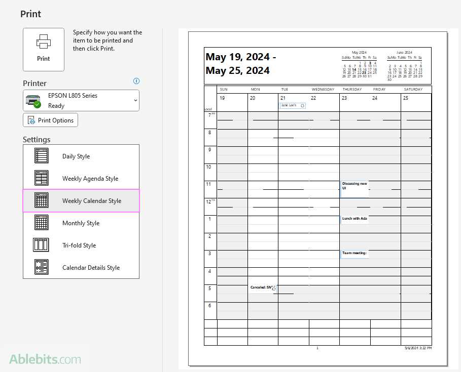 outlook daily calendar template