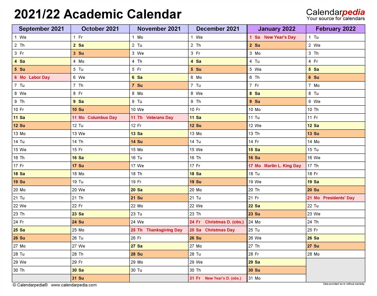 academic semester calendar template