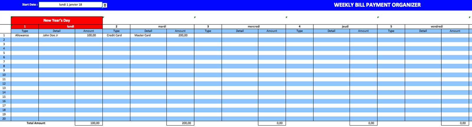 calendar template for bill payments