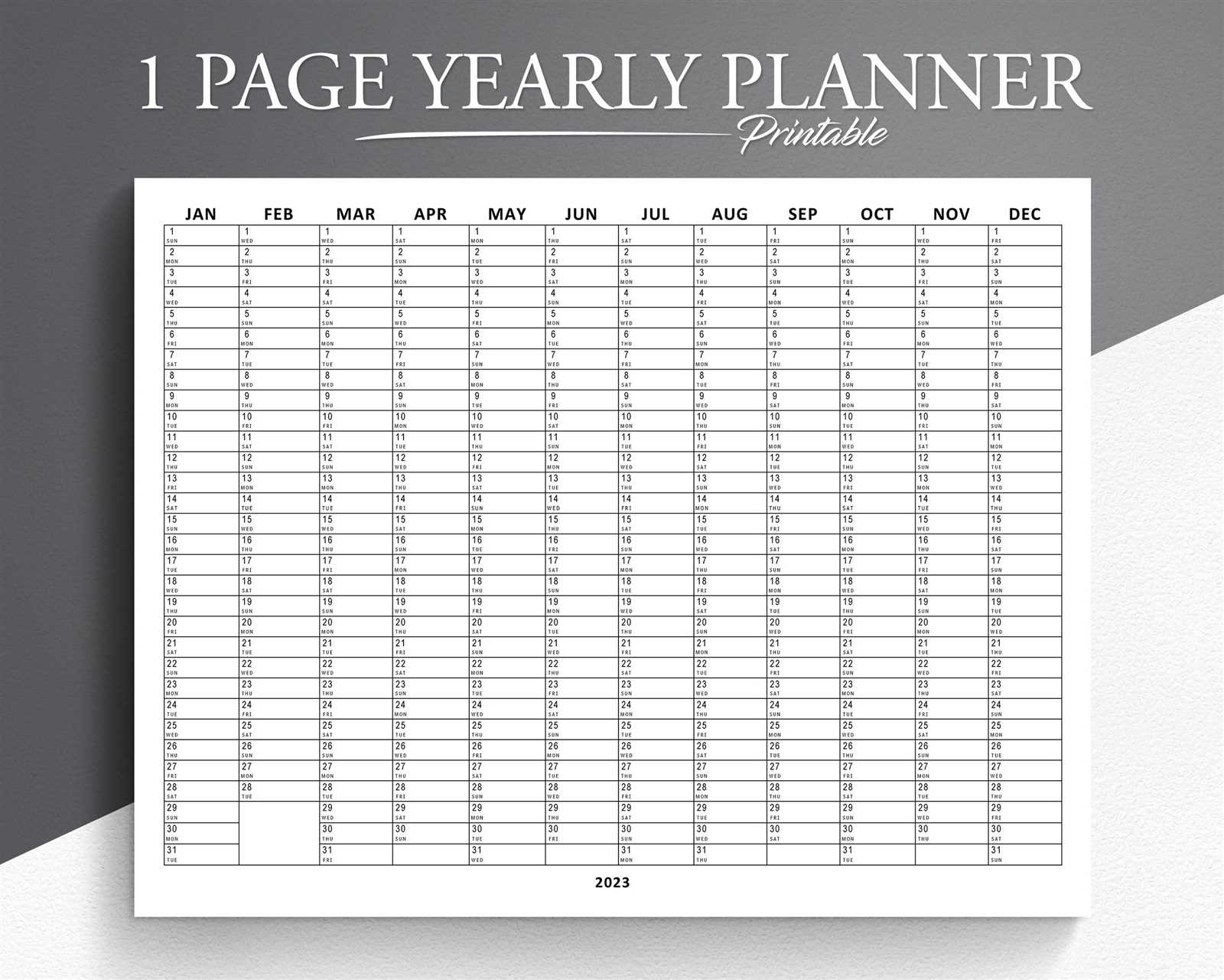 one year planning calendar template