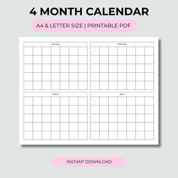 4 month blank calendar template