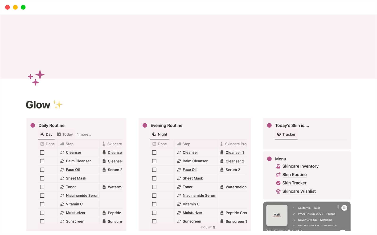 skincare calendar template