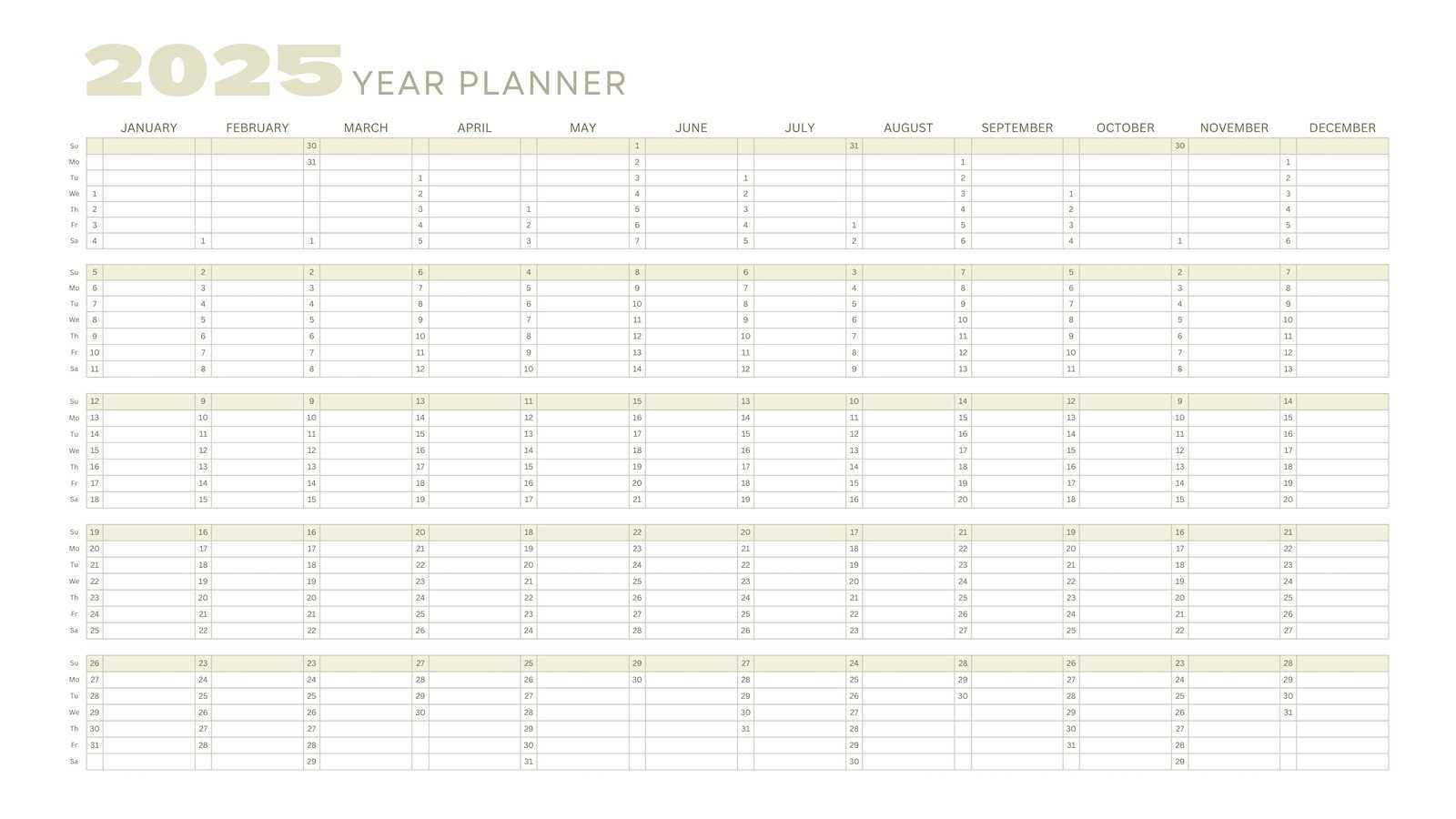 12 month yearly calendar template