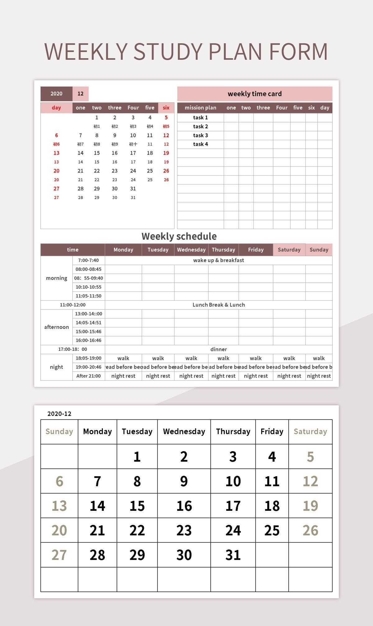 monthly study calendar template