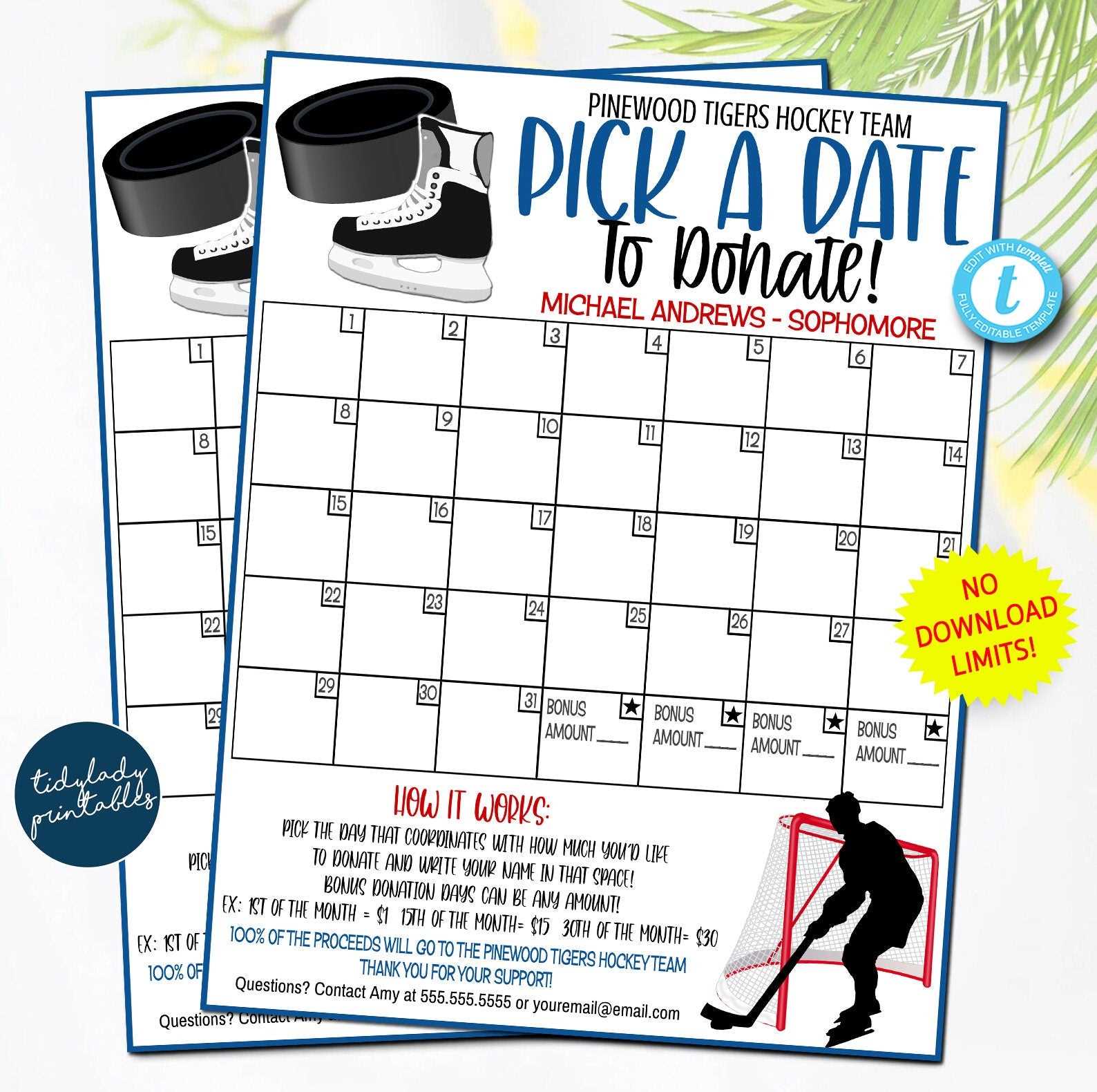 sponsor a day calendar fundraiser template