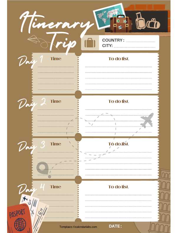 vacation itinerary calendar template