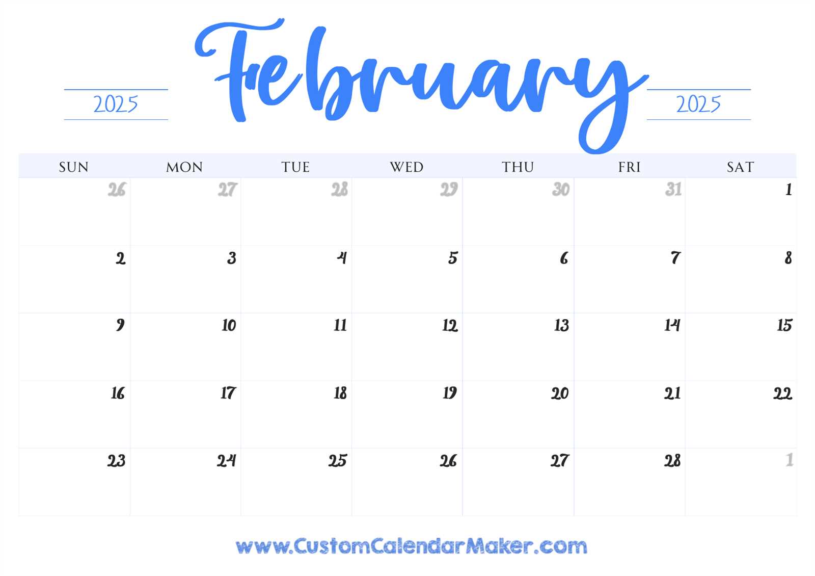 calendar template february 2026