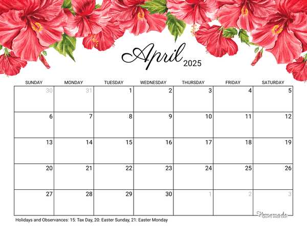 april 2025 blank calendar template