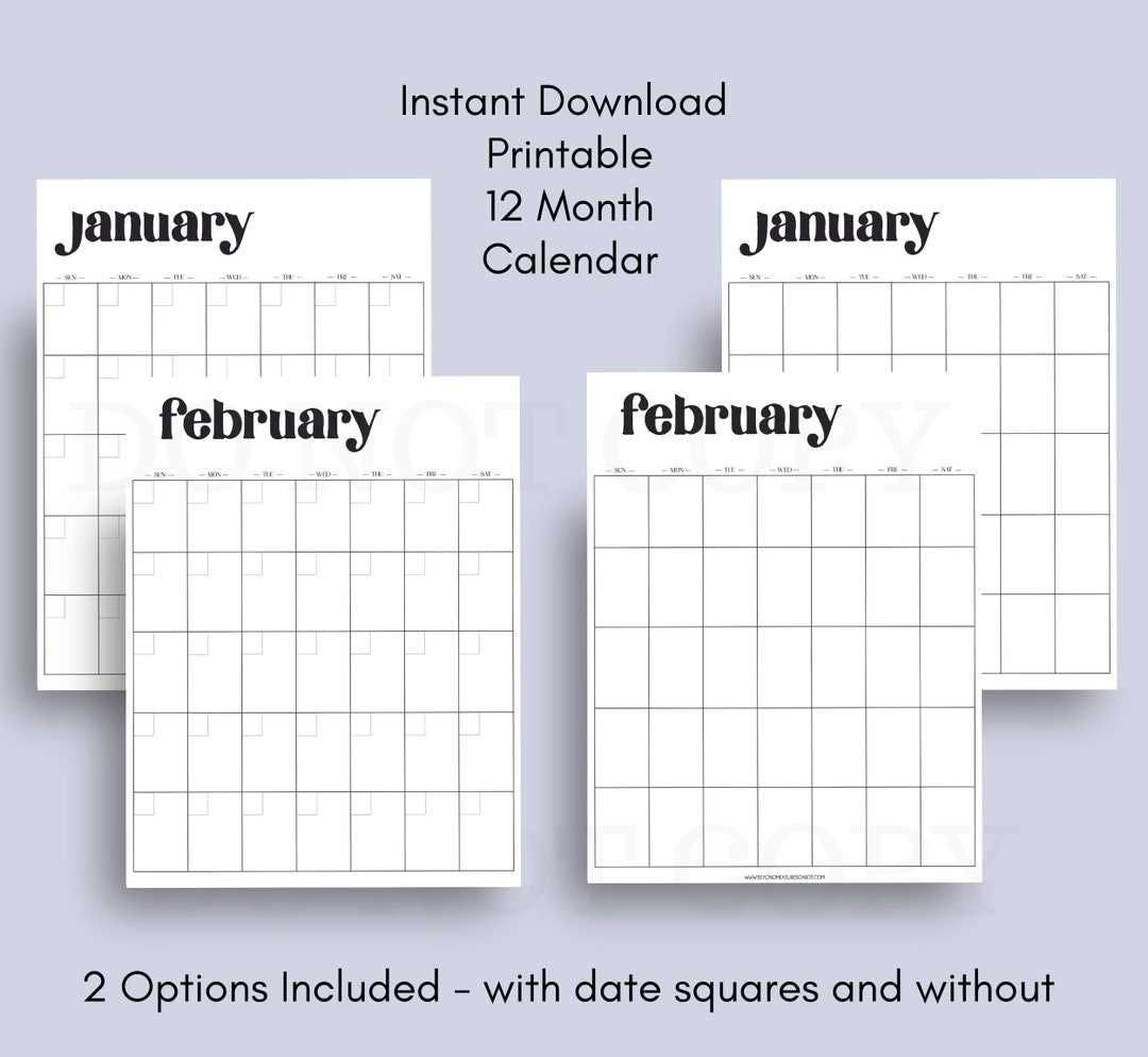 free blank 12 month calendar templates