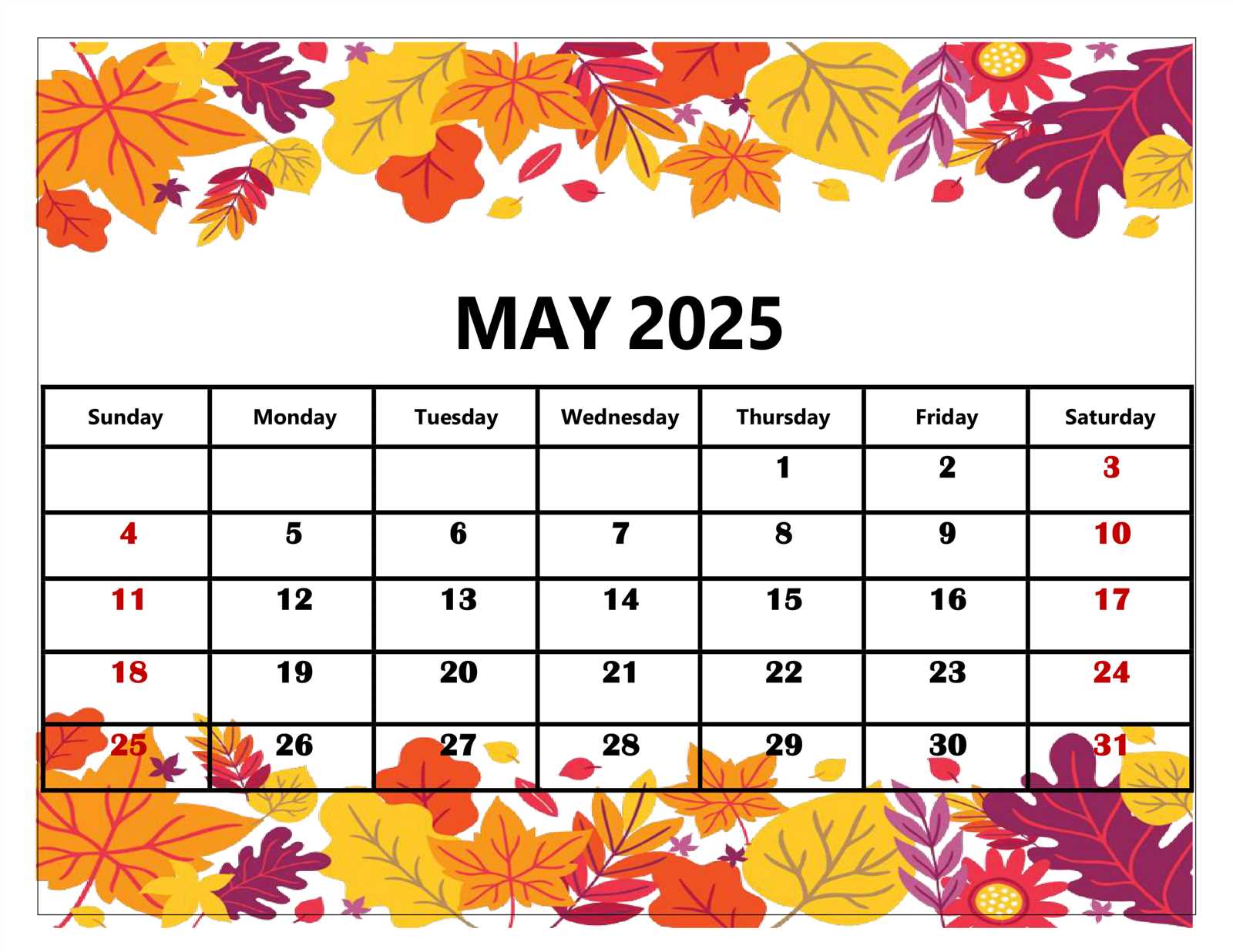 fillable calendar template may 2025