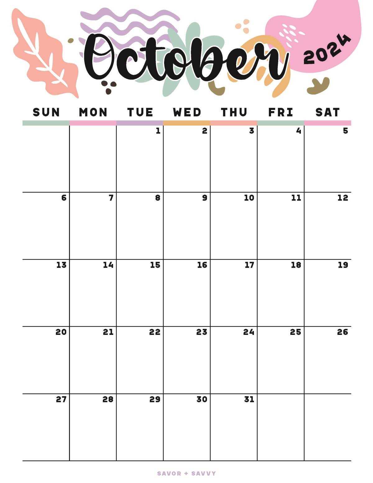 october free calendar template