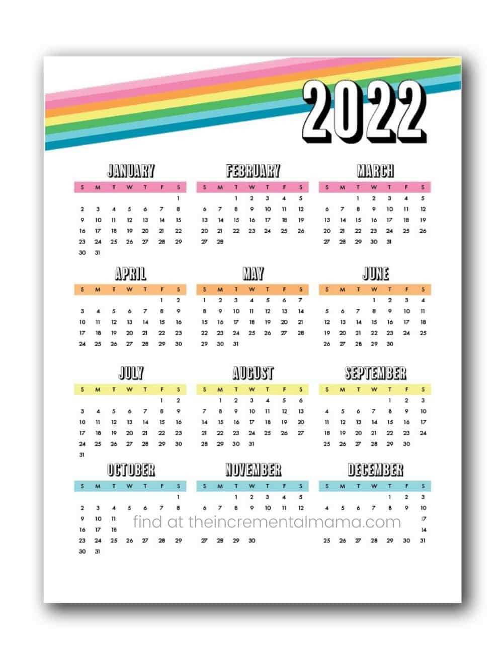 rainbow calendar template