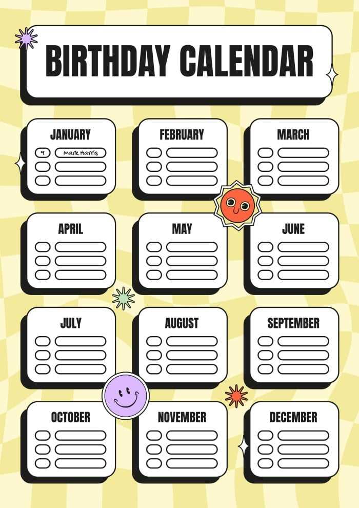 birthday calendar template free printable