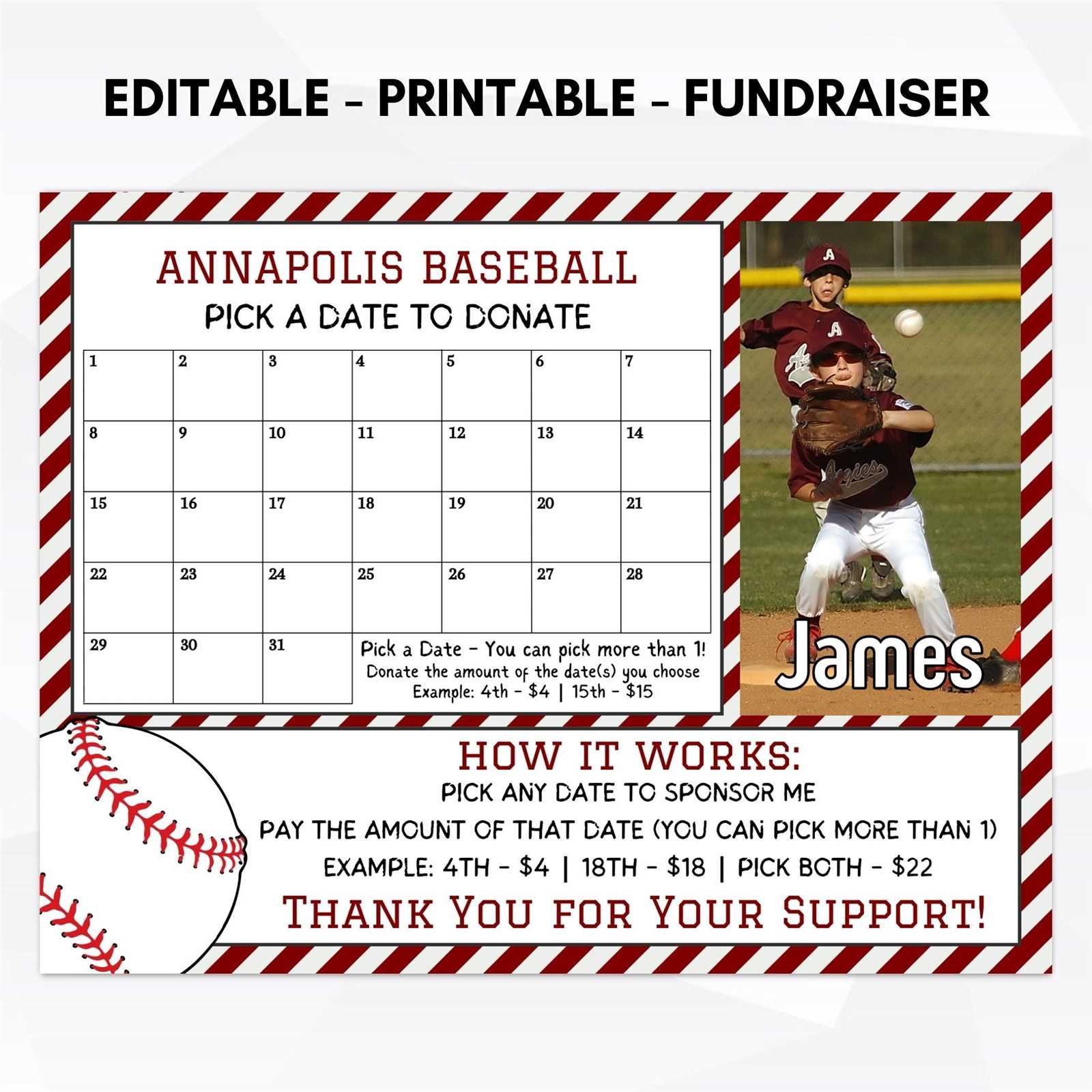 calendar fundraiser template baseball