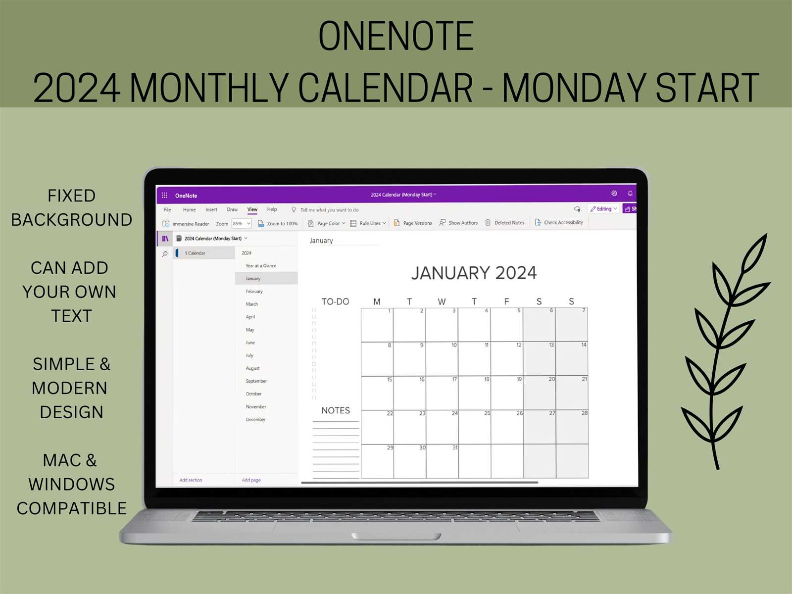 onenote calendar template