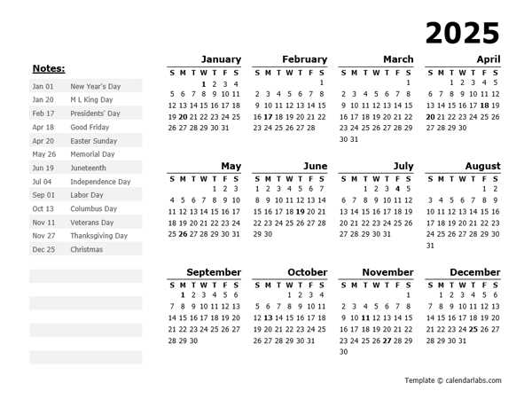 2026 printable calendar template with holidays