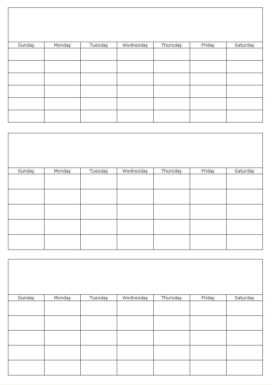 3 month blank calendar template