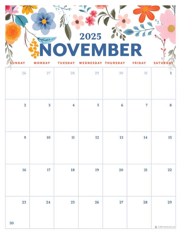 november blank calendar template 2025