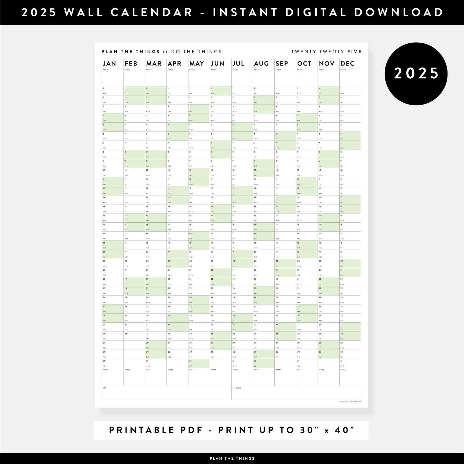 vertical calendar template 2025