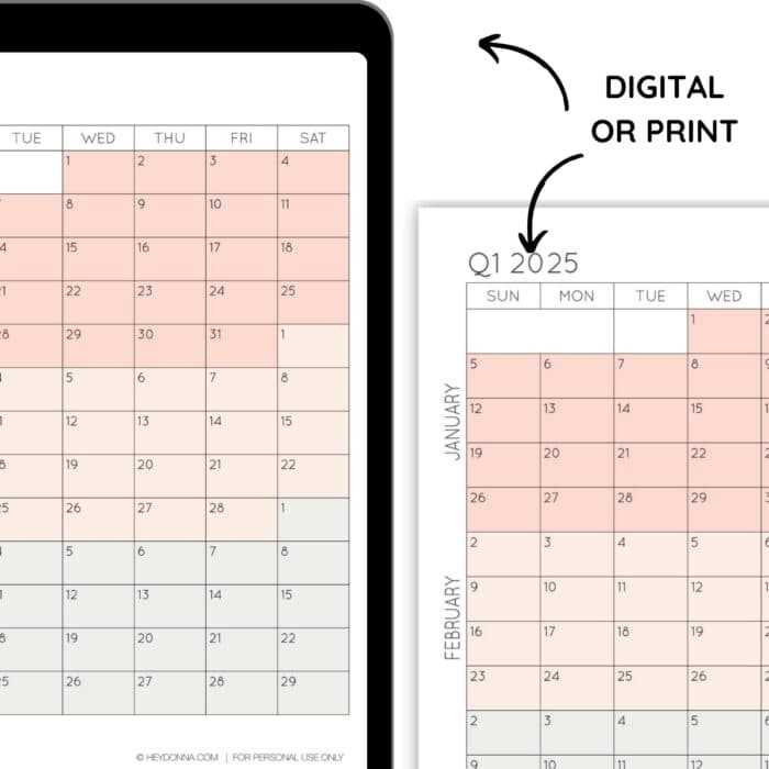 2025 3 month calendar template