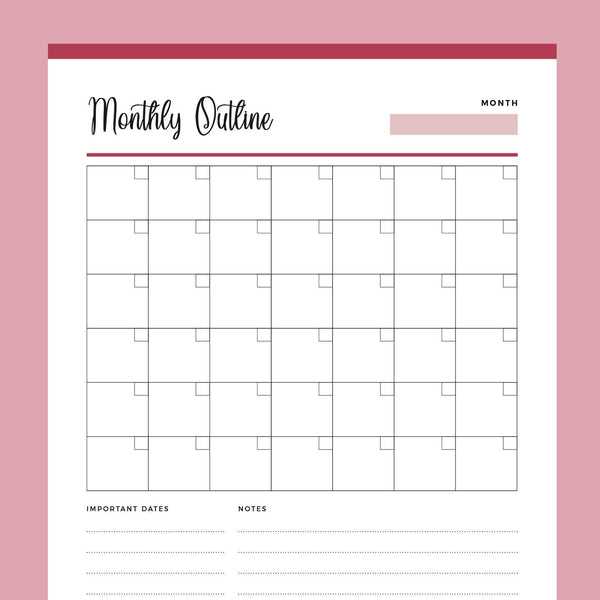 monthly task calendar template